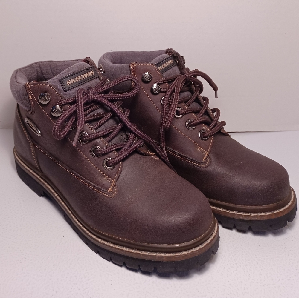 Skechers Y2K Boots Womens Vtg Chunky Work Ankle Bootie 2620 Brown Leather Sz 6.5